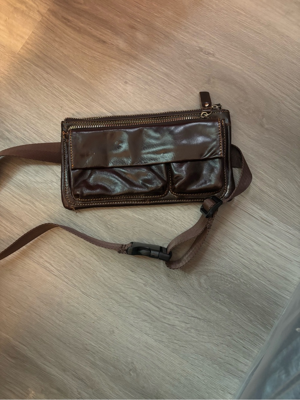 Mens Brown Leather Waist Bag Belt Pouch